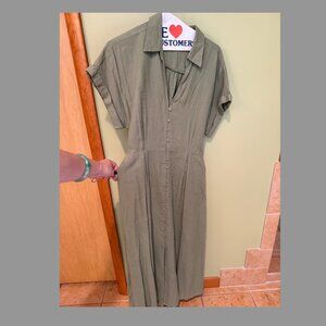 Zara Green Casual Dress | Size L | Built-In Belt | Effortless Chic